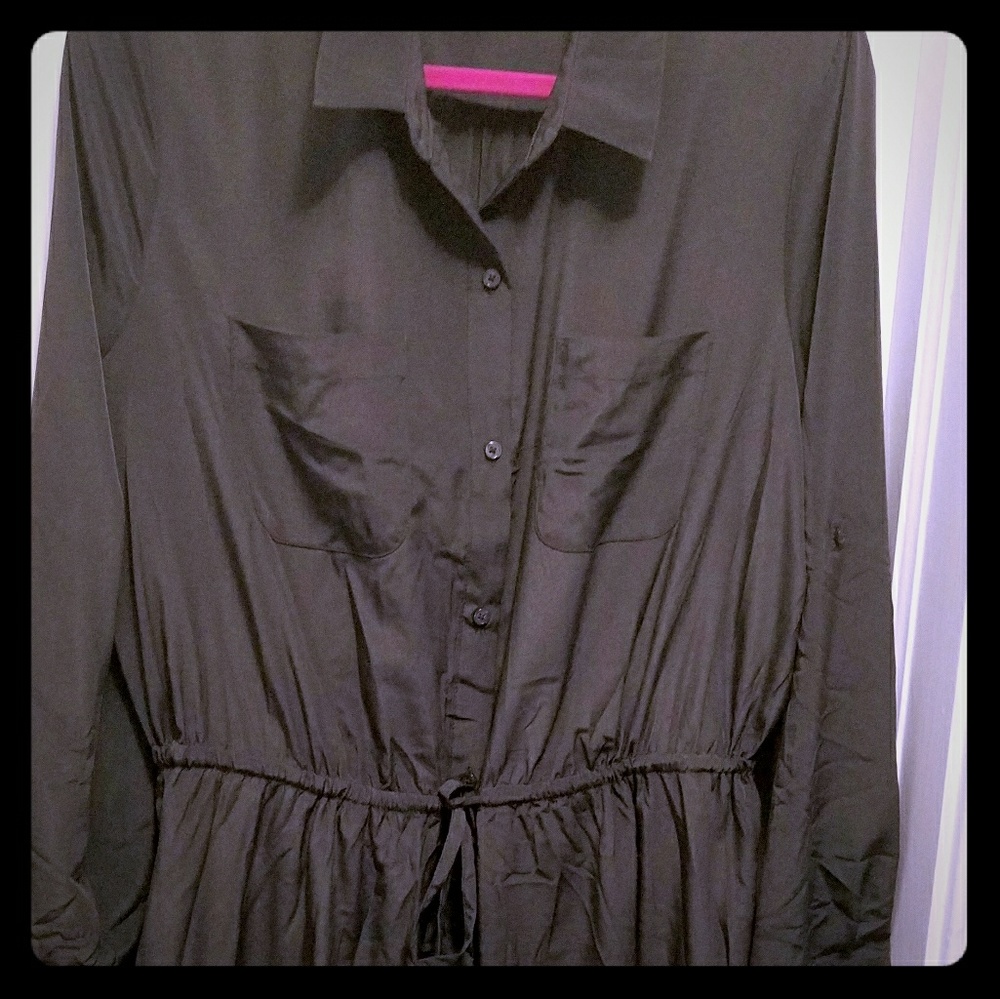 Dark gray, button up,  shirt waist dress